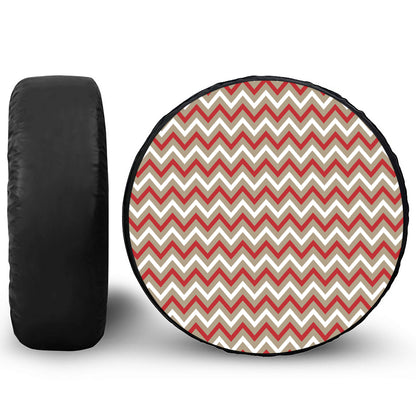 White Beige And Red Chevron Print Leather Spare Tire Cover