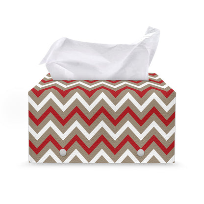 White Beige And Red Chevron Print Leather Tissue Box Cover