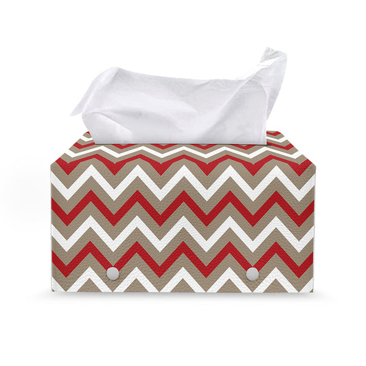 White Beige And Red Chevron Print Leather Tissue Box Cover