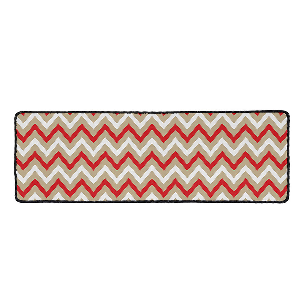 White Beige And Red Chevron Print Long Kitchen Mat