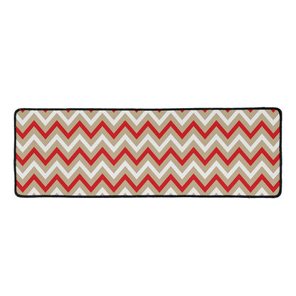 White Beige And Red Chevron Print Long Kitchen Mat