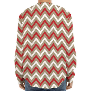 White Beige And Red Chevron Print Long Sleeve Baseball Jersey