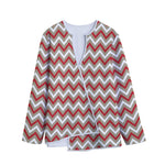 White Beige And Red Chevron Print Long Sleeve Short Coat
