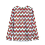 White Beige And Red Chevron Print Long Sleeve Short Coat