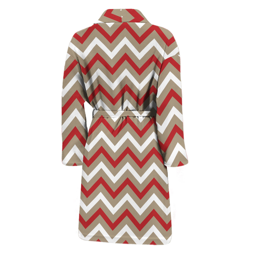 White Beige And Red Chevron Print Men's Bathrobe