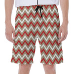 White Beige And Red Chevron Print Men's Beach Shorts