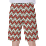 White Beige And Red Chevron Print Men's Beach Shorts