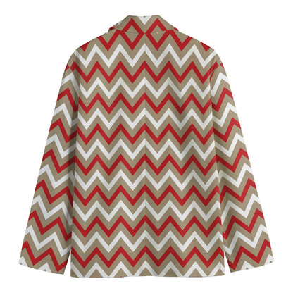 White Beige And Red Chevron Print Men's Blazer