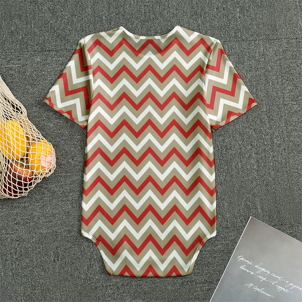 White Beige And Red Chevron Print Men's Bodysuit