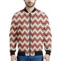 White Beige And Red Chevron Print Men's Bomber Jacket
