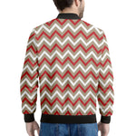 White Beige And Red Chevron Print Men's Bomber Jacket