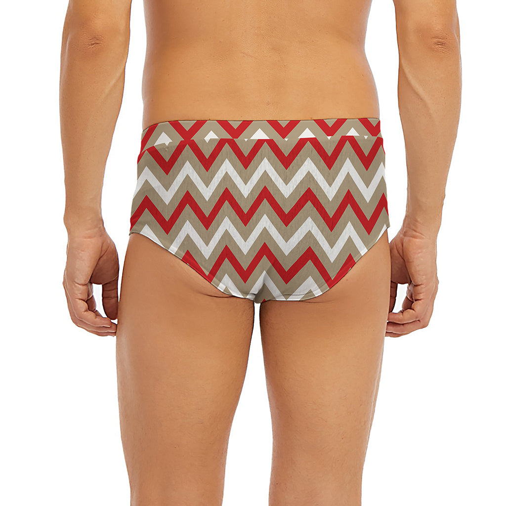 White Beige And Red Chevron Print Men's Briefs