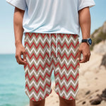 White Beige And Red Chevron Print Men's Cargo Shorts