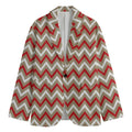 White Beige And Red Chevron Print Men's Cotton Blazer