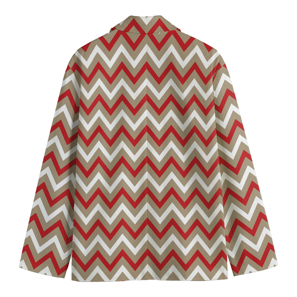 White Beige And Red Chevron Print Men's Cotton Blazer