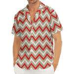 White Beige And Red Chevron Print Men's Deep V-Neck Shirt