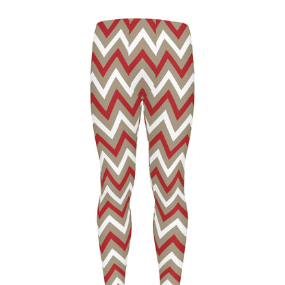 White Beige And Red Chevron Print Men's leggings