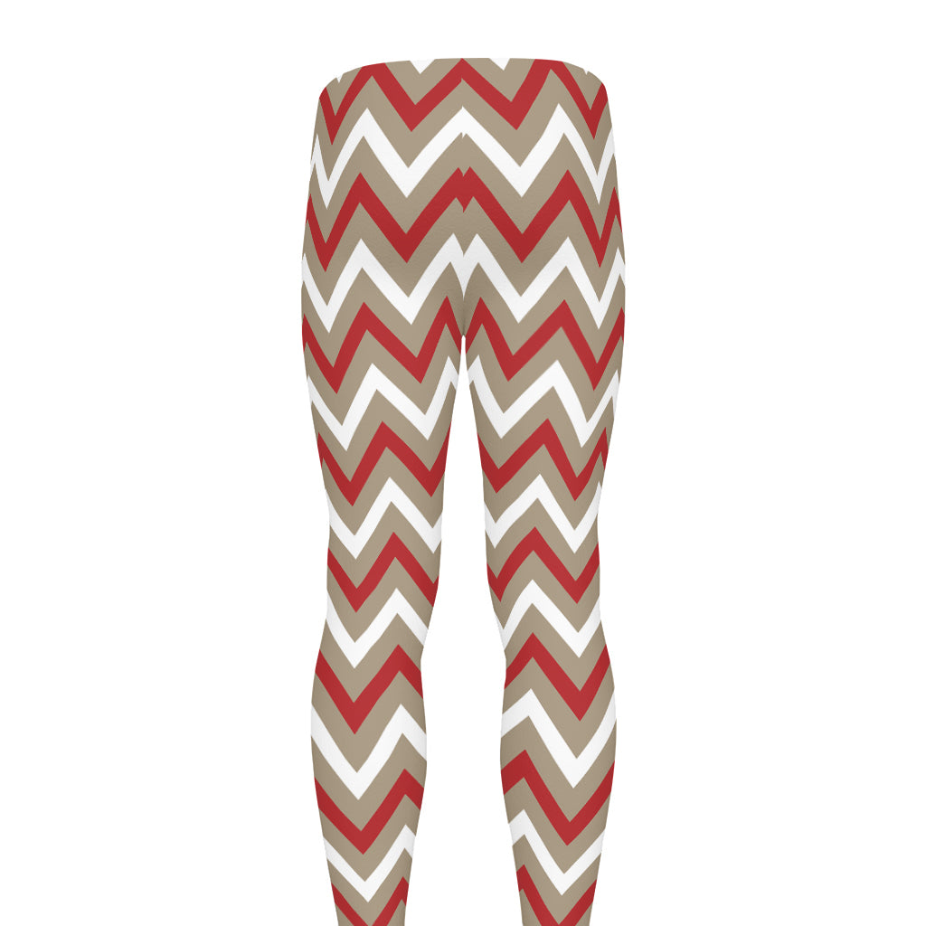 White Beige And Red Chevron Print Men's leggings