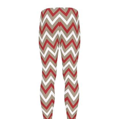White Beige And Red Chevron Print Men's leggings