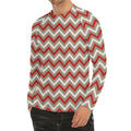 White Beige And Red Chevron Print Men's Long Sleeve Rash Guard