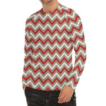 White Beige And Red Chevron Print Men's Long Sleeve Rash Guard