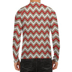 White Beige And Red Chevron Print Men's Long Sleeve Rash Guard