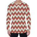 White Beige And Red Chevron Print Men's Long Sleeve T-Shirt