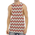 White Beige And Red Chevron Print Men's Muscle Tank Top