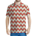 White Beige And Red Chevron Print Men's Polo Shirt