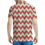 White Beige And Red Chevron Print Men's Polo Shirt