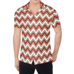 White Beige And Red Chevron Print Men's Shirt
