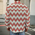 White Beige And Red Chevron Print Men's Shirt Jacket