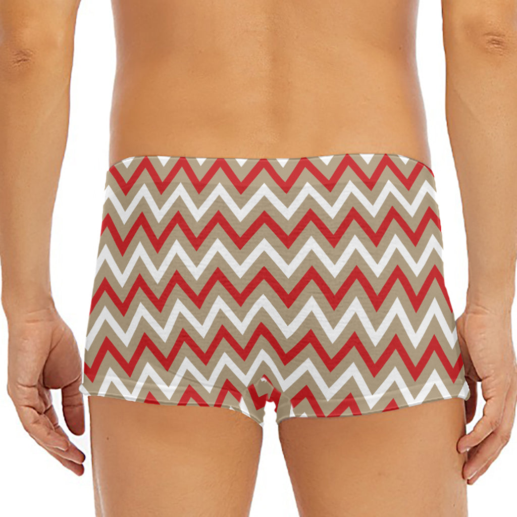 White Beige And Red Chevron Print Men's Short Boxer Briefs