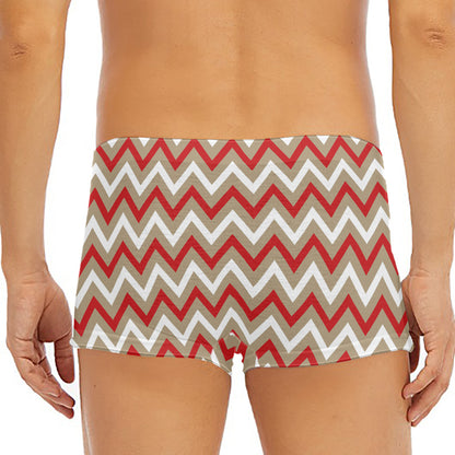 White Beige And Red Chevron Print Men's Short Boxer Briefs