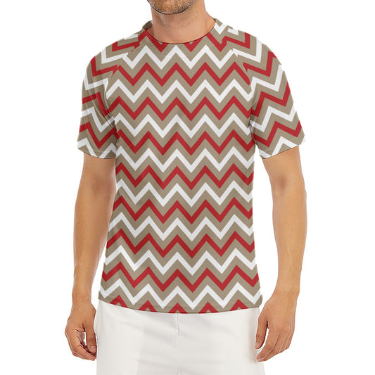 White Beige And Red Chevron Print Men's Short Sleeve Rash Guard