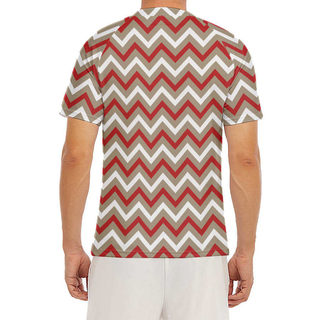 White Beige And Red Chevron Print Men's Short Sleeve Rash Guard