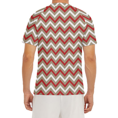 White Beige And Red Chevron Print Men's Short Sleeve Rash Guard