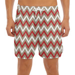 White Beige And Red Chevron Print Men's Split Running Shorts