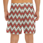 White Beige And Red Chevron Print Men's Split Running Shorts