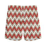 White Beige And Red Chevron Print Men's Sports Shorts