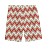 White Beige And Red Chevron Print Men's Sports Shorts