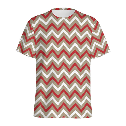 White Beige And Red Chevron Print Men's Sports T-Shirt