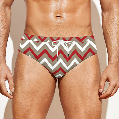 White Beige And Red Chevron Print Men's Swim Briefs