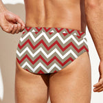 White Beige And Red Chevron Print Men's Swim Briefs