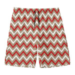 White Beige And Red Chevron Print Men's Swim Trunks