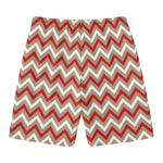 White Beige And Red Chevron Print Men's Swim Trunks