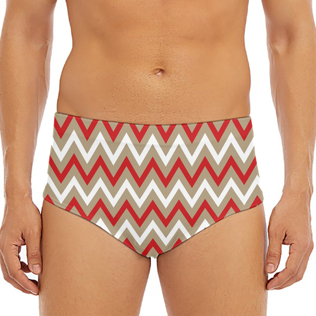 White Beige And Red Chevron Print Men's Triangle Swim Briefs