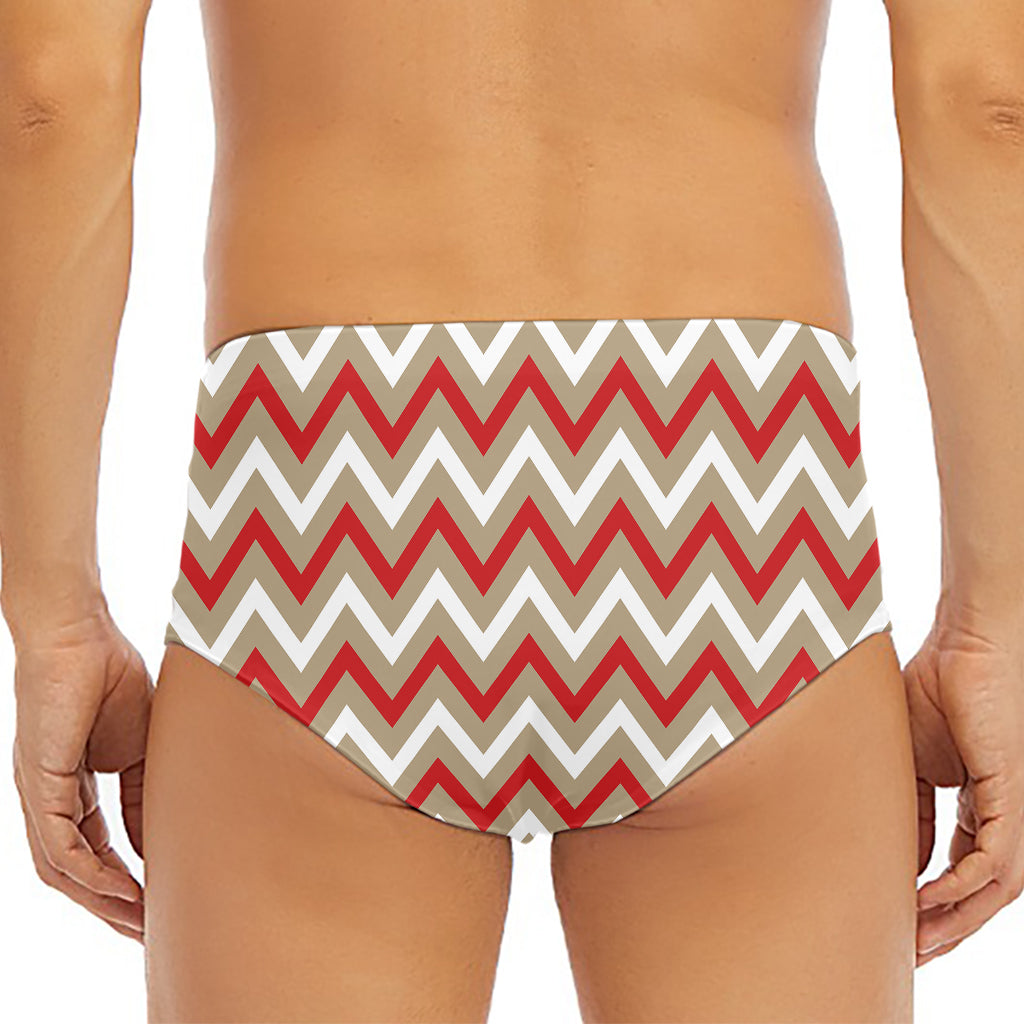 White Beige And Red Chevron Print Men's Triangle Swim Briefs