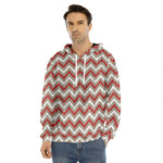 White Beige And Red Chevron Print Men's Velvet Pullover Hoodie