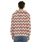 White Beige And Red Chevron Print Men's Velvet Pullover Hoodie